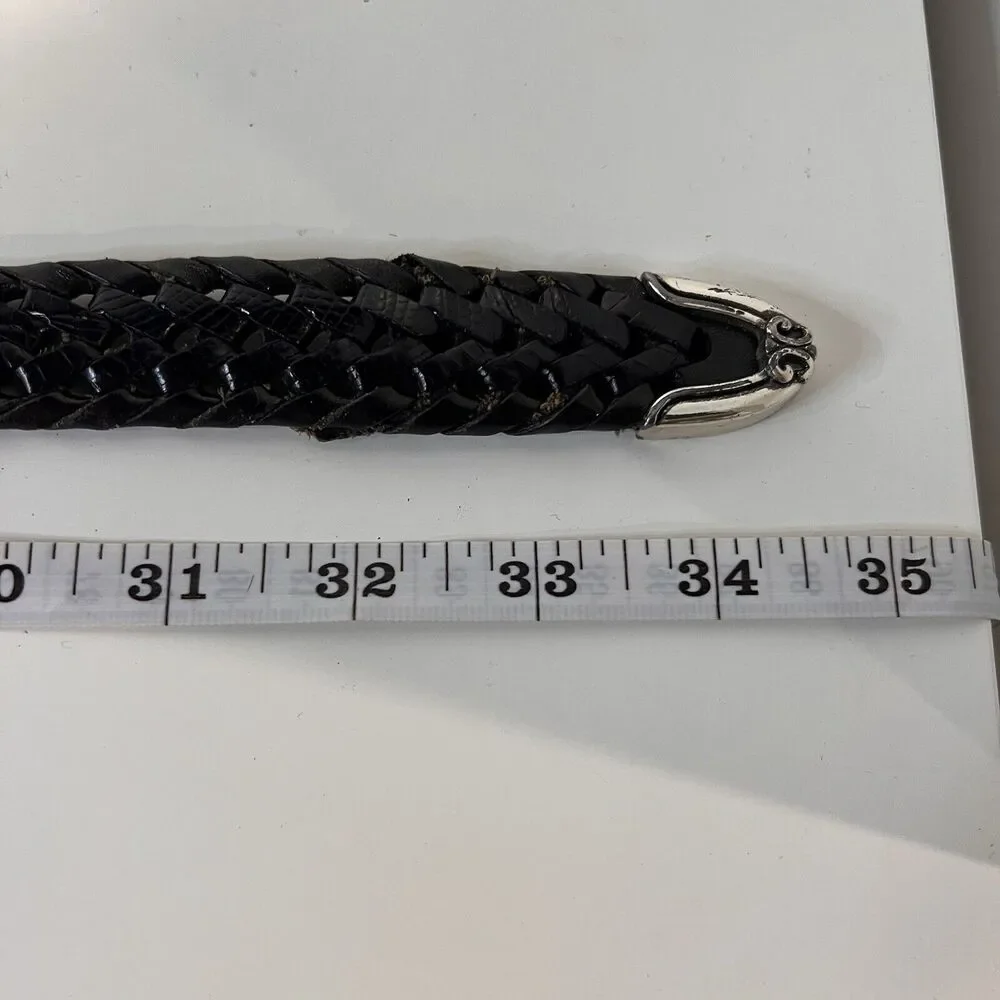 Vintage Fossil Black Braided Leather Belt Women's Size Small Mock Croc